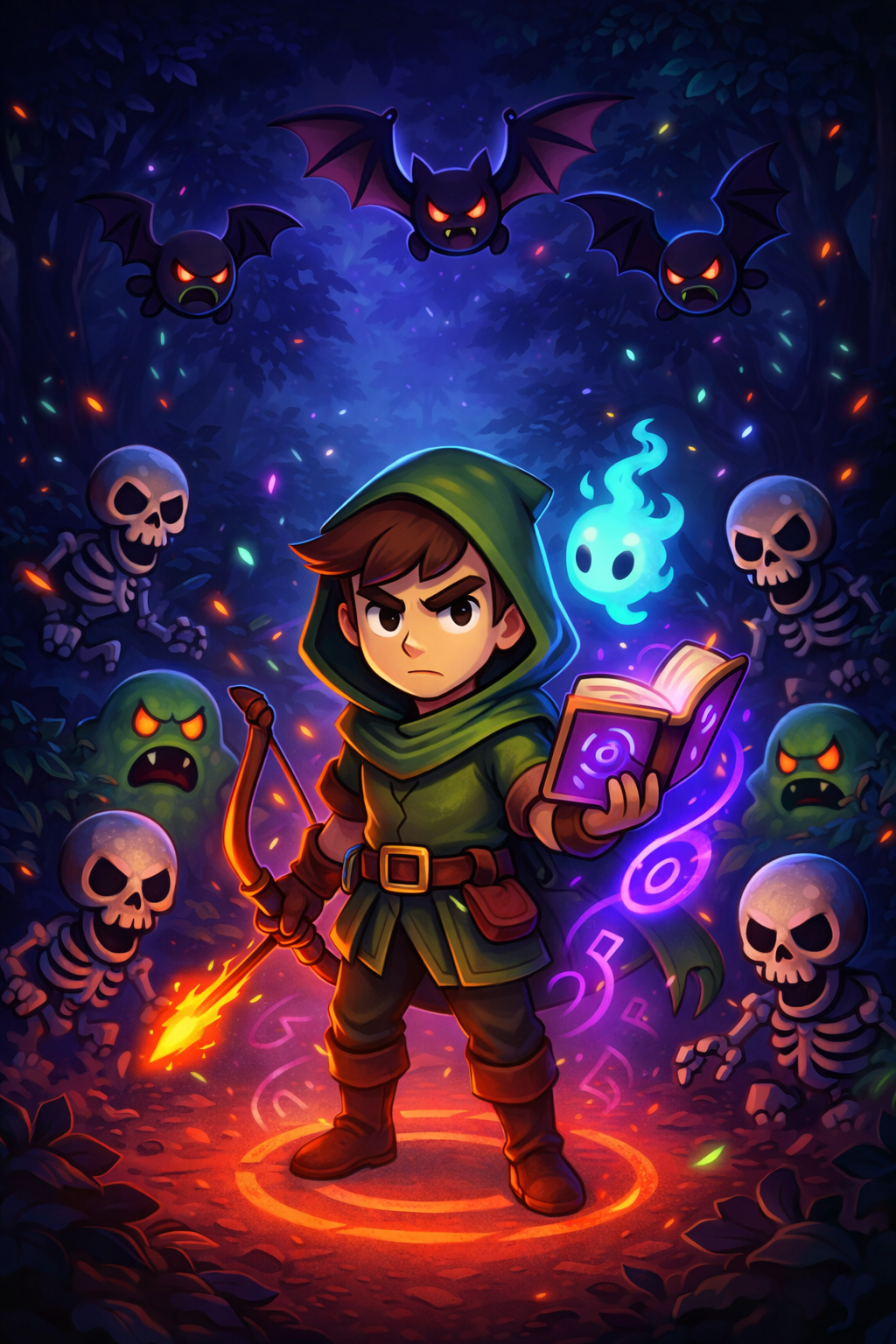 Summoner Survivor hero surrounded by monsters